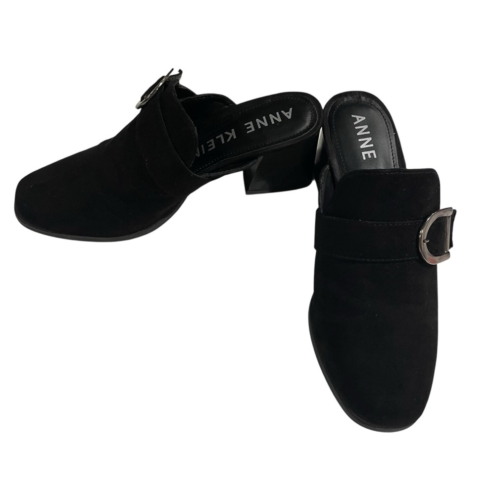 Anne Klein Iflex Isiea Mule Women 6.5 Black Block Heel Slip On Buckle Accent